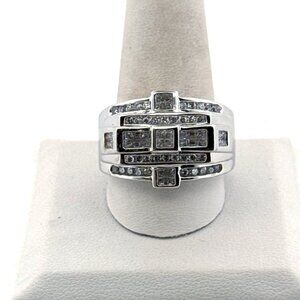 Estate Sterling Silver 925 Men’s Wide Band Ring w/ CZ Accents Size 11.5, 12.9g